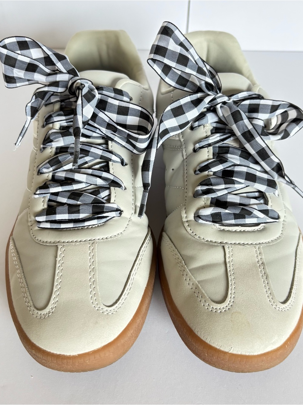 Gingham‎ Lace Sneakers Retro Gum Sole Casual Preppy Picniccore Retro - Picture 2 of 6